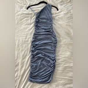 MABLE One-Shoulder Ruched Blue Dress